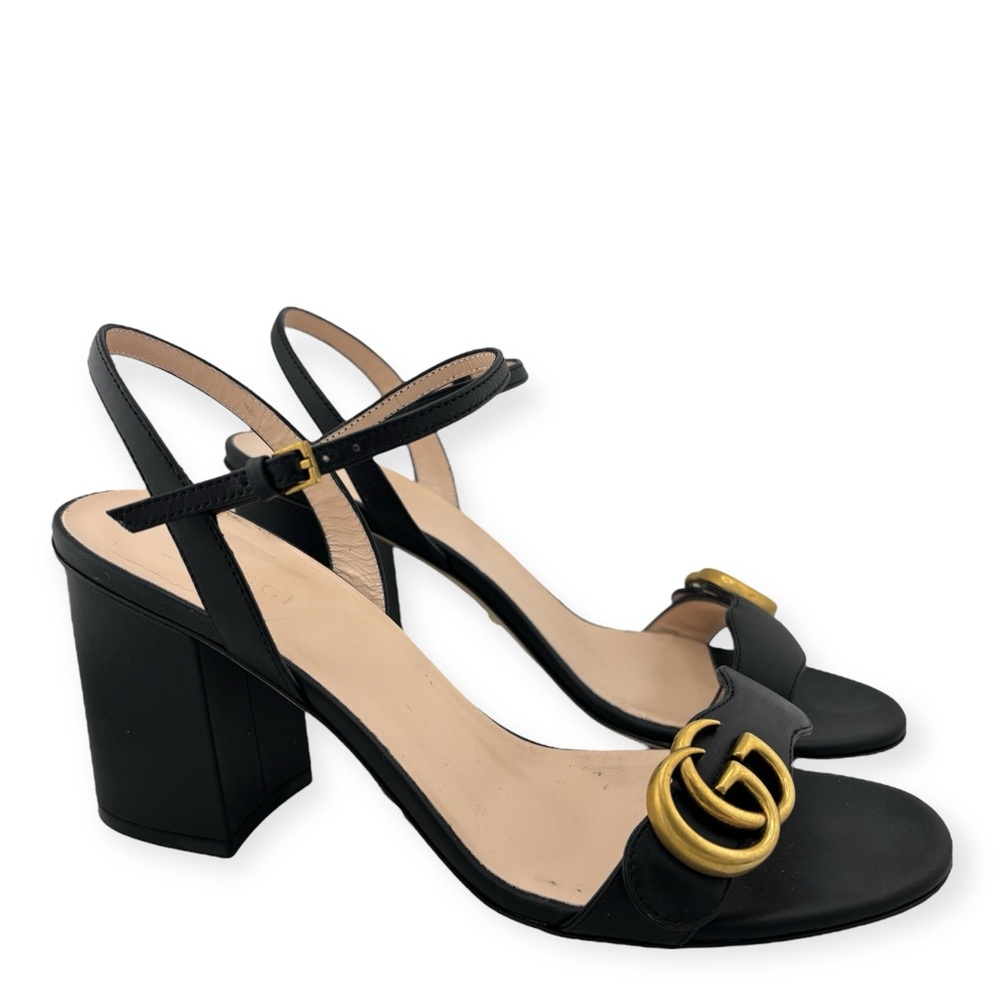 Gucci Black and Gold Heels with Double G Logo